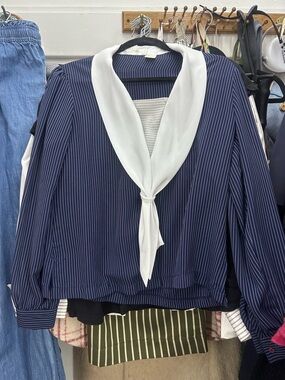 Vintage shapely navy and white striped sailor blouse